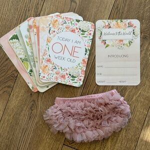 Baby Girl Milestone Cards with Cute Pink Ruffled Baby Bloomers